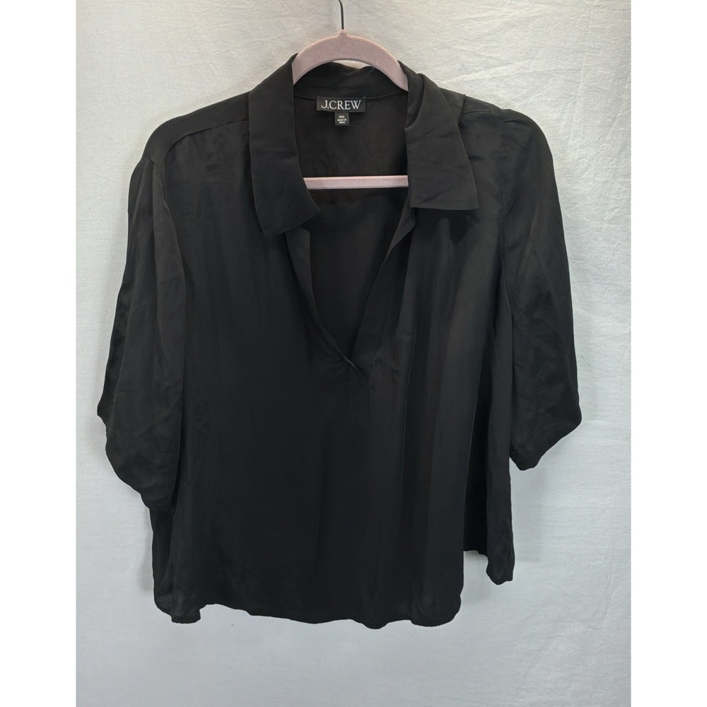 J Crew Pajama Shirt Womens XXL Black Viscose Sleep Top V Neck Collared